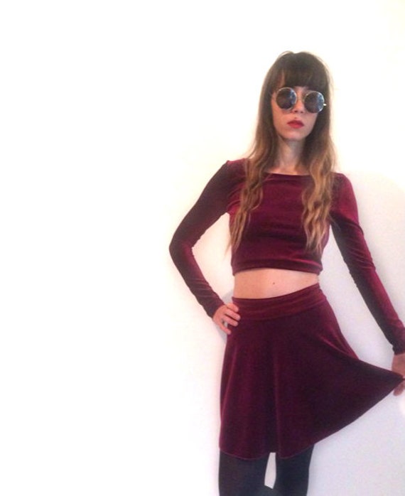 burgundy skater skirt outfit