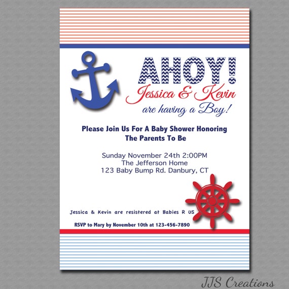 Nautical, Ahoy , Its a Boy Baby shower Invitation, Printable File. Nautical, Ahoy , Its a Boy Baby shower Invitation, Printable File.