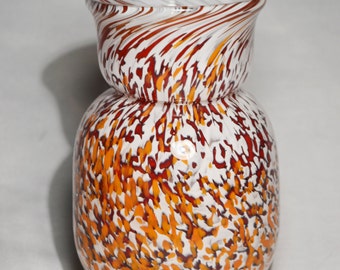 Small Blown Glass Vase in White, Red and Orange
