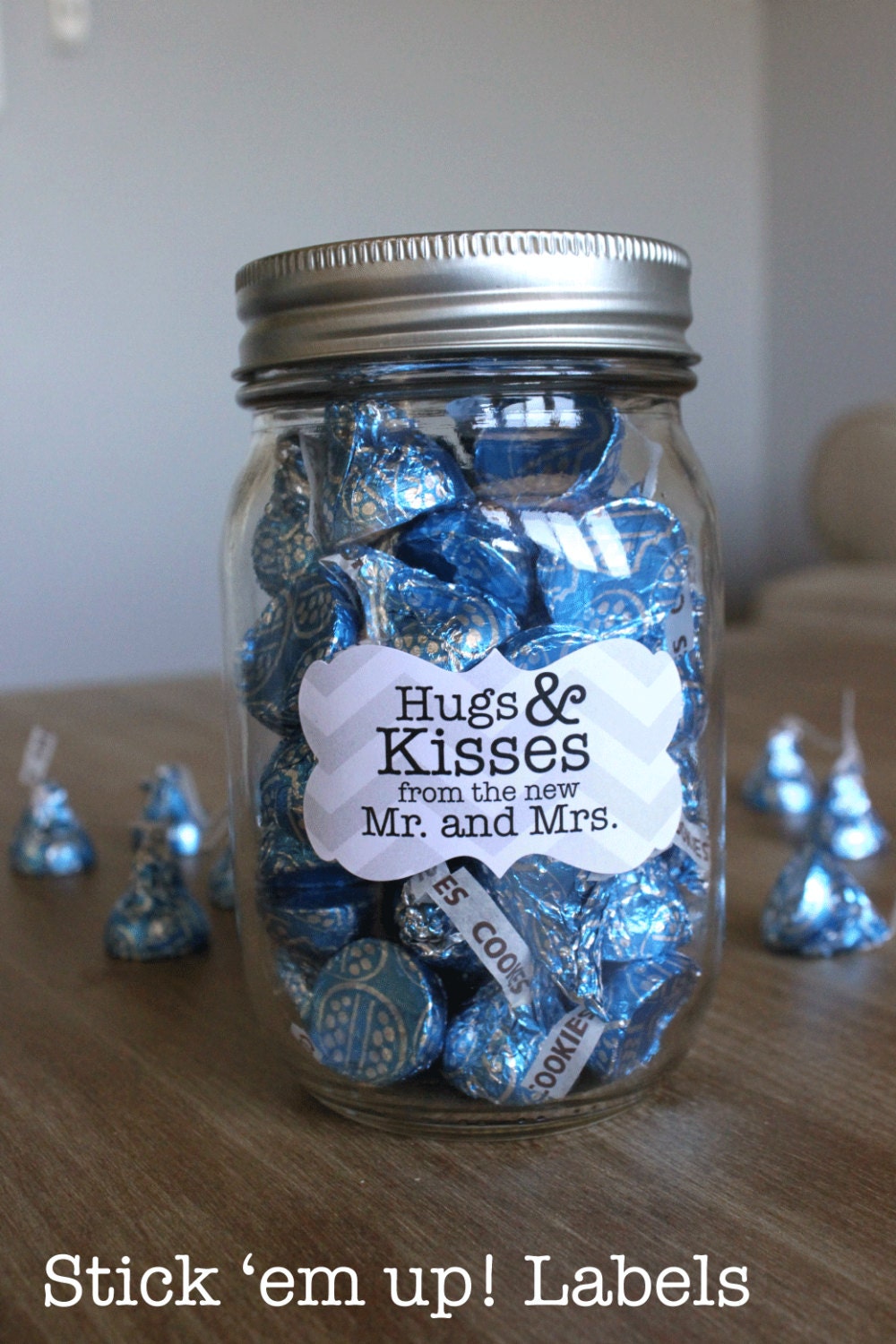 Hugs and Kisses from the Mr and Mrs Custom Mason Jar Favor