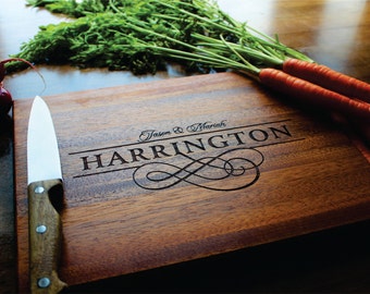 Wood Cutting Board, Personalized Custom Engraved Wedding, Anniversary, Christmas, Housewarming Gift, Established Date, Monogram, Newlywed
