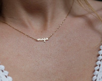 Extra Tiny Name Necklace 14k GOLD Necklace, Solid Gold Name Necklace
