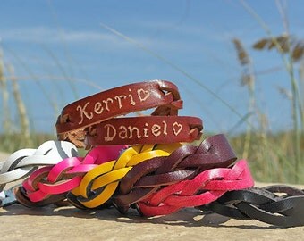 bracelets couples bracelet custom leather matching engraved braided