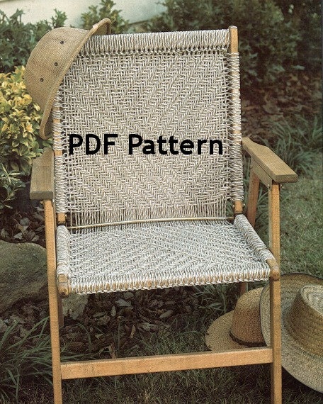 Macrame Chair Pattern Vintage 1980's Herringbone Design