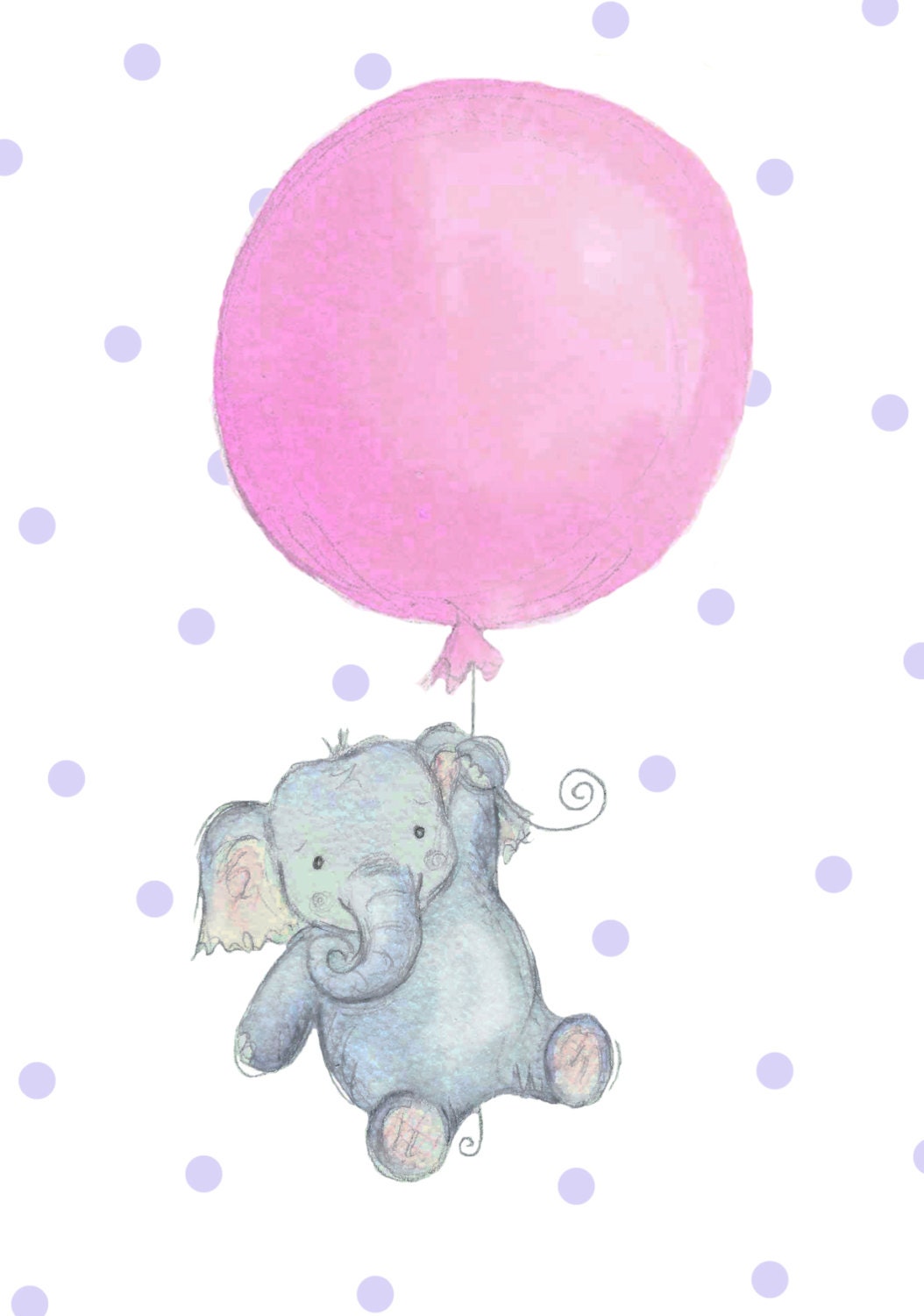 Elephant with pink or blue balloon illustration for baby A5