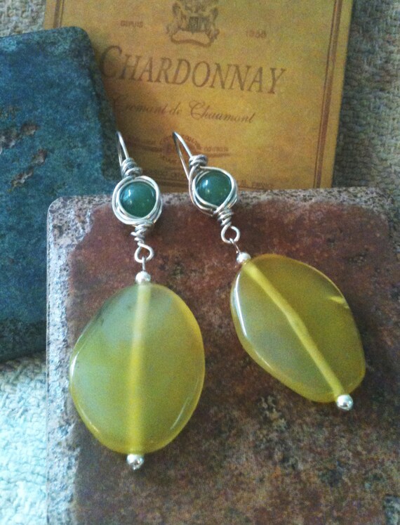 Items similar to Wire Wrapped Glass Stone Earrings on Etsy