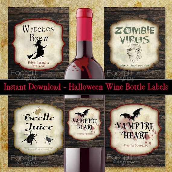 PRINTABLE Wine Labels Halloween Spooky Labels Print Cut and