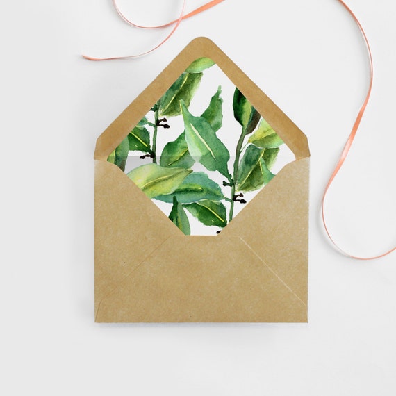 Watercolor Leaves Envelope Liner, DIY Garden Wedding Invitations