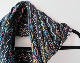 Tribal Infinity Scarf - Black Aztec Scarf - Neon Aztec Scarf - Black Tribal Scarf - Neon Tribal Scarf