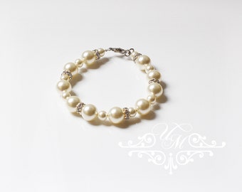 Wedding Jewelry Bracelet Single strand Pearl Bracelet Swarovski Pearl Bracelet Bridal Bracelet Bridesmaids Bracelet - NATALIE
