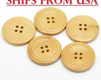100 Lg Wood Button 1 1/4", 32mm, Bulk Wood Buttons, Wholesale Wood Buttons Bulk Wood Buttons Wooden Button Natural Wood Finish Buttons
