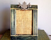 Photo Frame/Wood Re-cycled/Paint Distressed Rustic Shades of Blue/Adorned Weathered Painted Chippendale Drawer Pull/4"x 6" Photo Frame/Wood Re-cycled/Paint Distressed Rustic Shades of Blue/Adorned Weathered Painted Chippendale Drawer Pull/4"x 6"