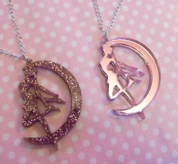 Pretty Sailor Moon silhouette glitter or mirror necklace