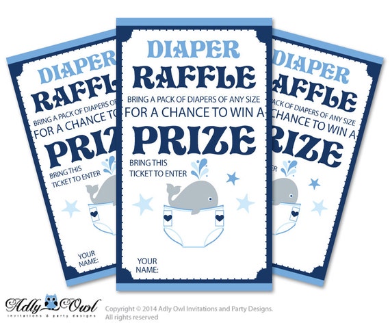 boy whale diaper raffle tickets printable for baby boy shower