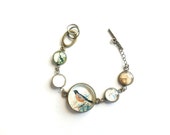 Robin Bird Bracelet in Antique Brass Tones with Vintage Image & Letters, Ephemera, Gift under 50, Christmas gift, Nature