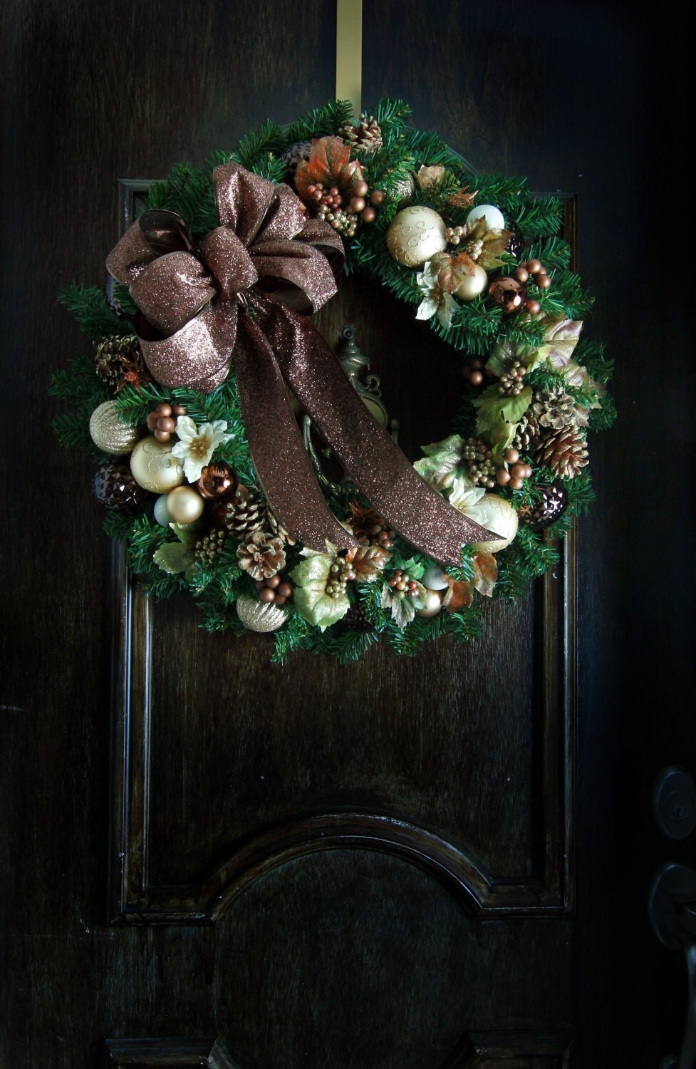 Beautiful 24" Gold Cream Brown and Bronze Artificial Pine Christmas Wreath