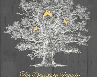 Personalized Rustic Family Tree with Love Birds and babes, Wedding Family Tree Print, Family Sign Poster 8'5 x 11"