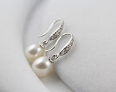 ETS-E015 Pearl teardrop earring, freshwater pearl earrings, freshwater pearl bead stud, 925 sterling silver hoop earring, 1 pair