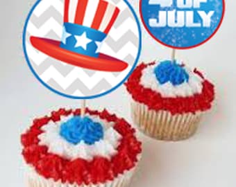 Cupcake Toppers, Fourth of July, Printable