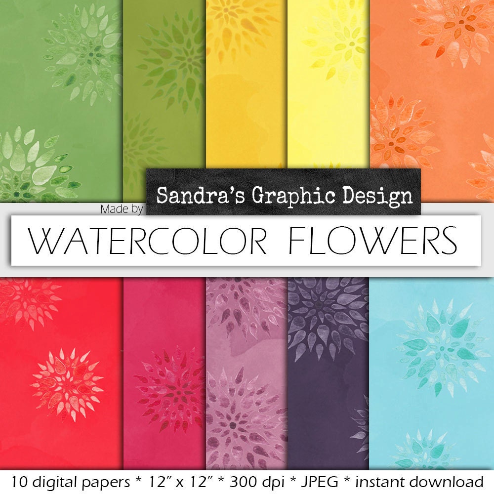 Watercolor Digital Paper Watercolor Flowers With Hand Painted Watercolor Digital Paper Backgrounds 726 Sandra S Graphic Design