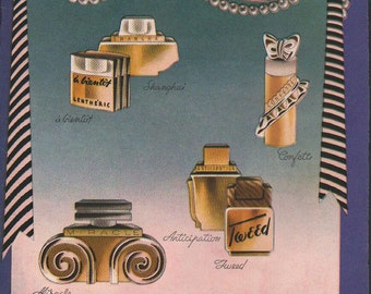 Original ad for Lentheric perfumes, Tweed, Miracle, Confetti, Anticipation, 1940s from Vogue magazine 8 1/2 x 12 in. - beauty277