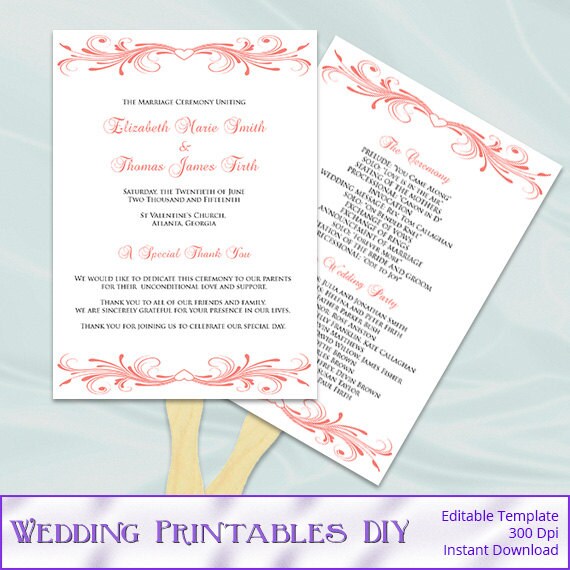 Wedding Program Template Staples Coral Wedding Program Fan Template Diy Printable Heart Order Wedding Program Template Staples Coral Wedding Program Fan Template Diy Printable Heart Order