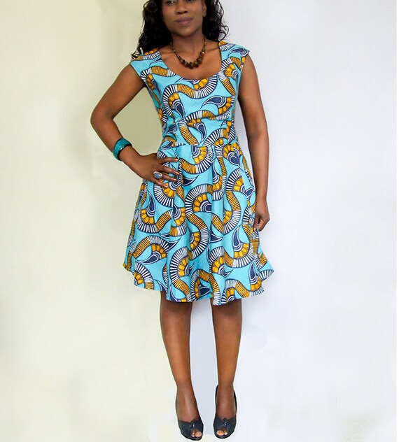 blue and yellow african print dress