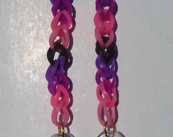 Handmade Fun Loom Band Earrings with Crystal Bead