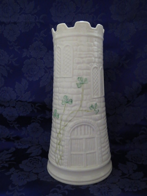 Belleek Porcelain Castle Vase With Shamrock By Potbellydenny