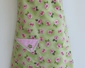 Handmade, Retro style, Floral, Green and Pink, Lace Trim, plus size lined apron