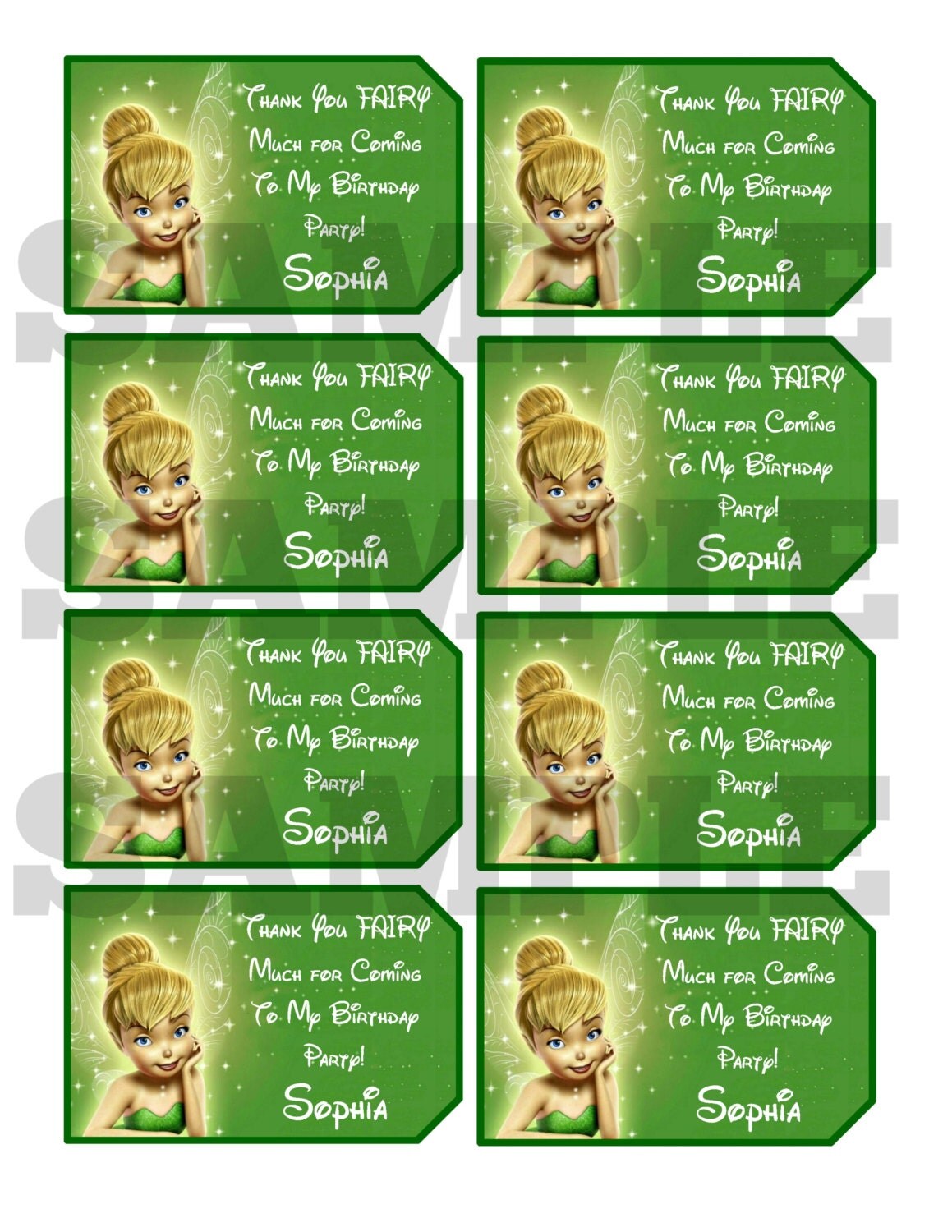 Tinkerbell Inspired Thank You Tag Card File Princess Digital