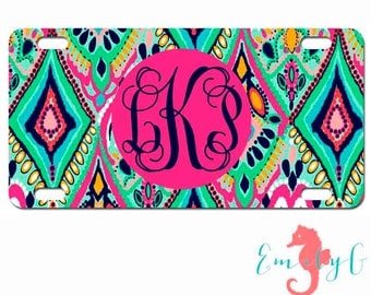 Monogrammed Lilly Pulitzer Inspired Car Tag Personalized License Plate