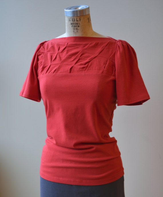 Women's Top Cotton Jersey folded detail puff sleeve by outofline