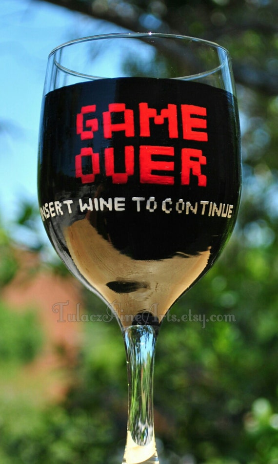 Hand painted Game Over Wine Glass gamer gift by TulaczFineArts