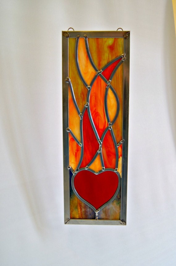 Stained Glass Fire Element Stained Glass Heart and Flames