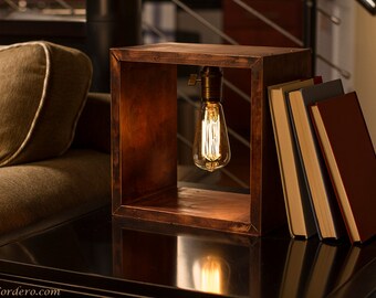 Shadow Box Edison Lamp | Table Lamp | Desk Lamp | Bedside Light | Night Light | Wood | Lamp | Edison Bulb | Industrial