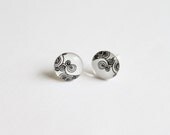 10 mm small studs, small stud earrings, tiny studs, white stud earrings, black and white studs, black and white earrings, swirly, geometric