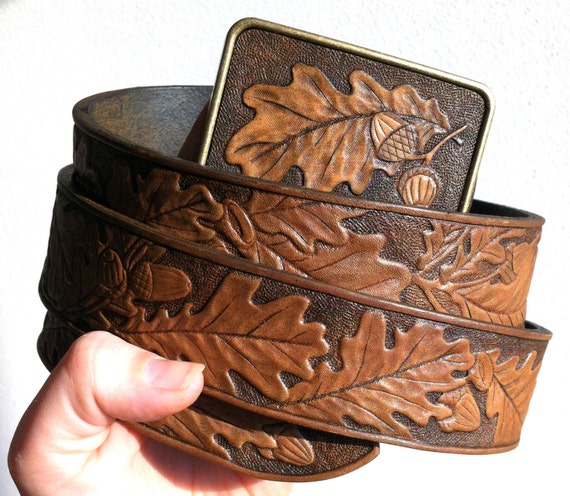 Hand Tooled Leather Belt With Oak Leaves And Acorns Custom