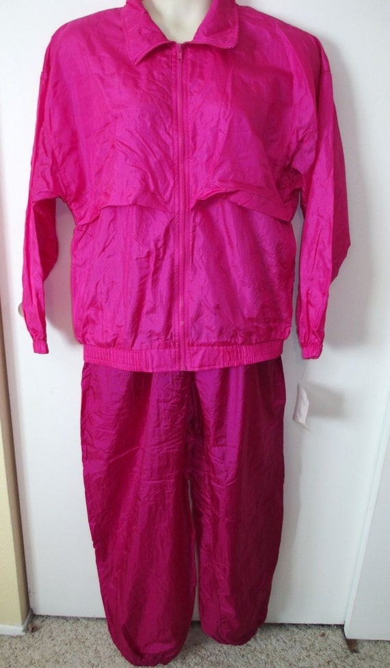 Womens Vintage Pink Nylon Tracksuit warm up suit NWT