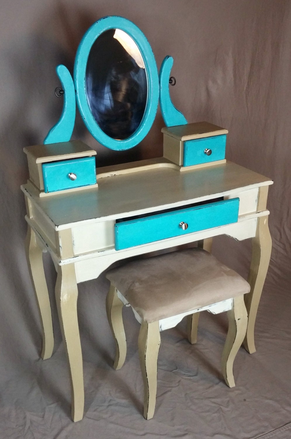 Hand Painted Vanity and Bench