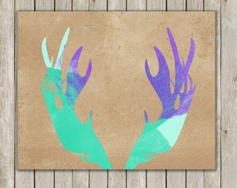 8x10 Moose Antler, Moose Head Antlers, Deer, Antler Art, Watercolor Art, Home Decor, Antler Wall Art, Antler Wall Print, Instant Download