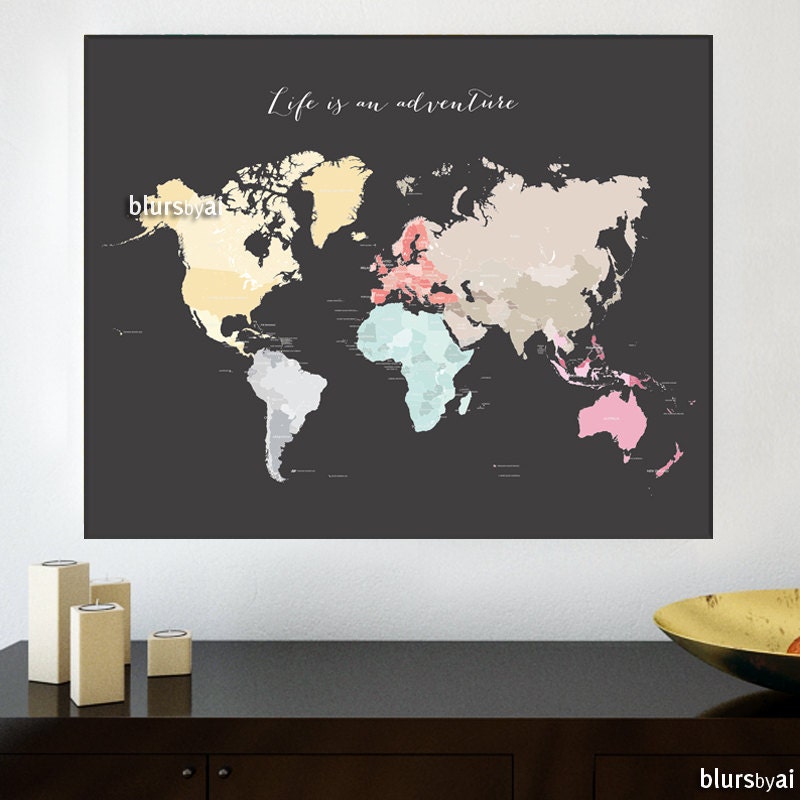 60x48 printable world map diy travel pinboard map