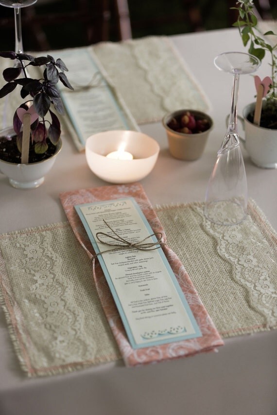 Items similar to 100 Custom Burlap and Lace placemats. Wedding Made To