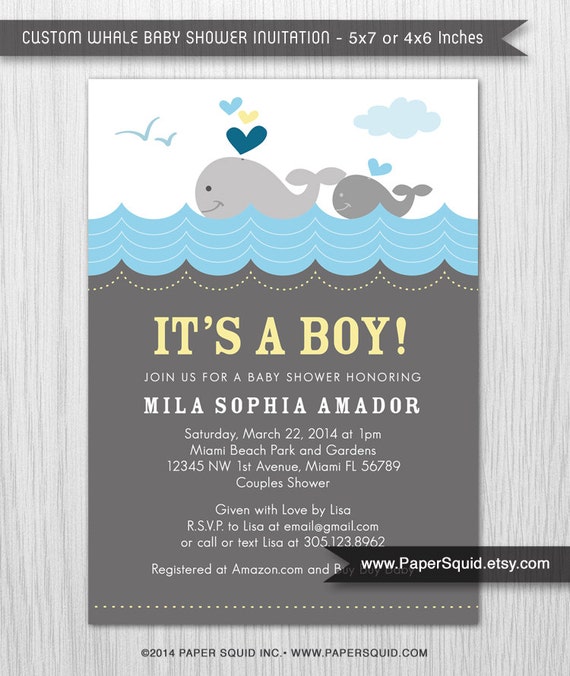 Whale theme Baby Shower Invitation Boy Baby Shower Digital File