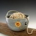 Rustic Blue Yarn Bowl with Tall Sunflower Design - by DirtKicker Pottery
