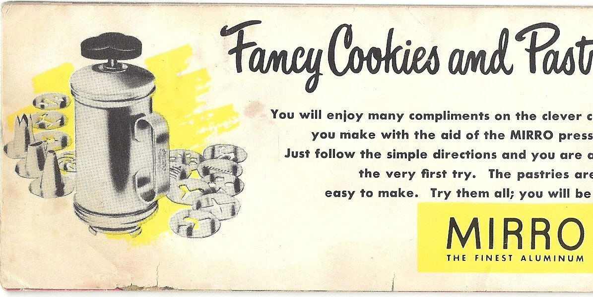 Vintage MIRRO Cookie Press Spritz Recipes and Instruction