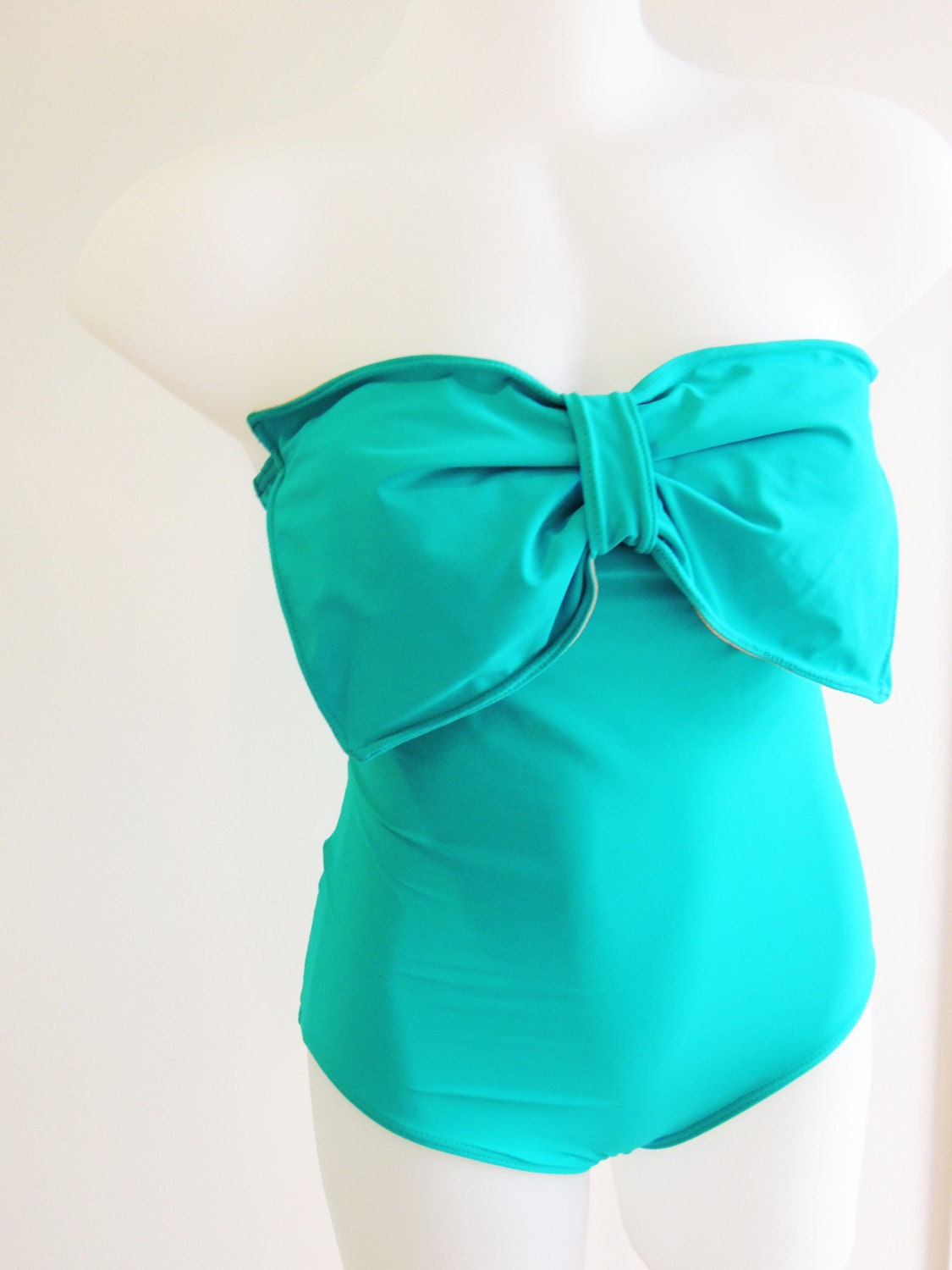 One piece Bow Swimsuit vintage inspired bodysuit Teal Green