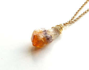 Raw citrine necklace, Citrine pendant, Raw stone pendant, Citrine point pendant, Ombre necklace, Chunky stone pendant