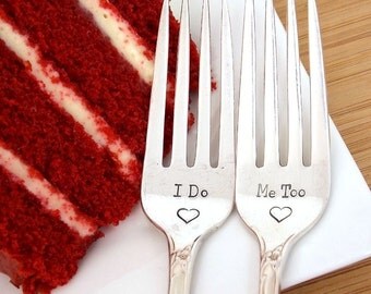 I do me too forks, wedding forks, unique wedding Gift, wedding silverware, stamped forks