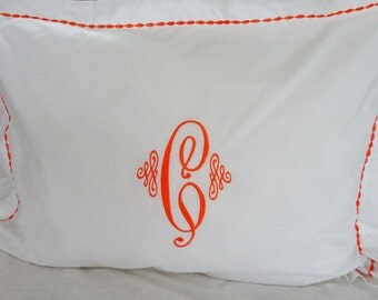 Monogram Pillow Sham with Custom Embroidered Border / Monogram Bedding / Wedding Gift